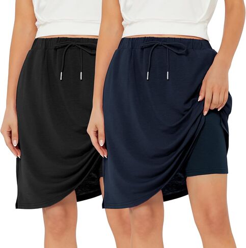 Zando 2 Pack Skorts للنساء، تنانير كاجوال بطول الركبة للنساء مع جيوب، تنورة رياضية للتنس والجولف in Saudi Arabia