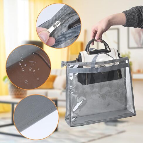 12 Pcak Dust Bags for Handbags with Handles and 12 Metal Hooks, 4 Different Sizes Clear Hanging Purse Organizer for Closet, Dustbags Handbag Storage in Saudi Arabia
