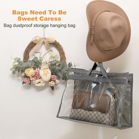 12 Pcak Dust Bags for Handbags with Handles and 12 Metal Hooks, 4 Different Sizes Clear Hanging Purse Organizer for Closet, Dustbags Handbag Storage in Saudi Arabia
