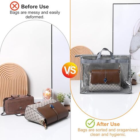 12 كيس غبار Pcak لحقائب اليد ذات مقابض و12 خطافًا معدنيًا، 4 أحجام مختلفة منظم محفظة معلق شفاف للخزانة، تخزين حقائب اليد من الغبار in Kuwait