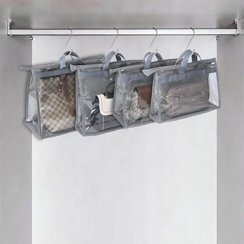 12 Pcak Dust Bags for Handbags with Handles and 12 Metal Hooks, 4 Different Sizes Clear Hanging Purse Organizer for Closet, Dustbags Handbag Storage in Saudi Arabia