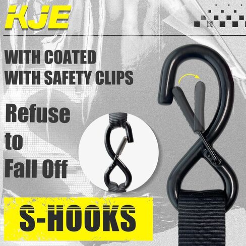 KJE Black Ratchet Straps, (4) 1" x 15' Tie Down Strap Sets + (4) Soft Loops, TPR Handles & Coated S Hook W/Safety Clip, 1800lb Break Strength, Cargo Strap for Motorcycle, ATV in Saudi Arabia