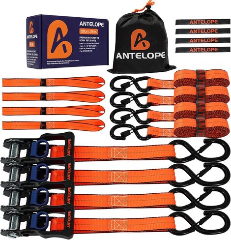 A ANTELOPE Ratchet Tie Strap Set of 4-5,250 LBS Breaking Strength, 1.5" x 15' Ratchet Straps with 4 Soft Loops, Coated S-Hooks, and Soft Padded Handles for Secure Motorcycles, Trucks, Trailers in Saudi Arabia