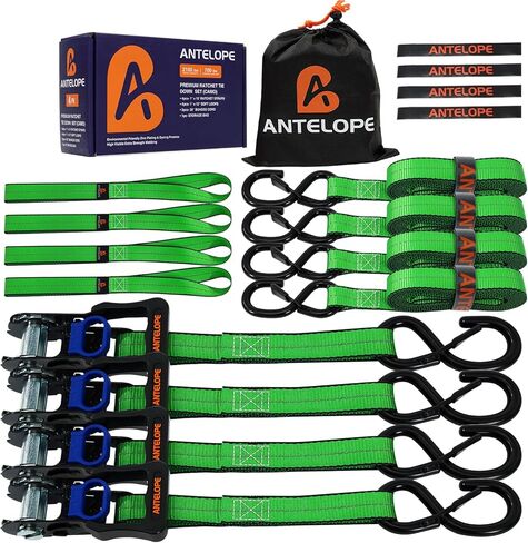 A ANTELOPE Ratchet Tie Strap Set of 4-5,250 LBS Breaking Strength, 1.5" x 15' Ratchet Straps with 4 Soft Loops, Coated S-Hooks, and Soft Padded Handles for Secure Motorcycles, Trucks, Trailers in Saudi Arabia