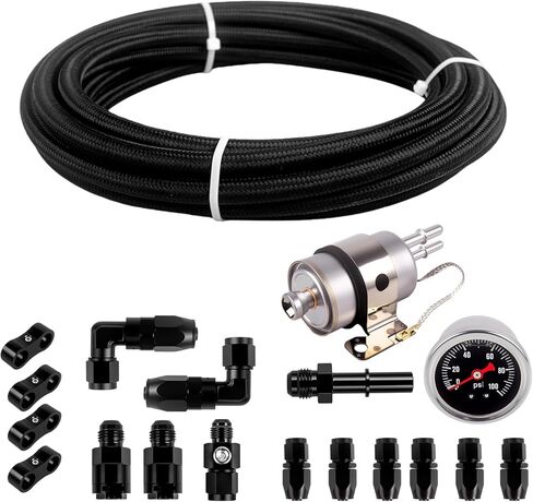 خط الوقود CNARQR 6AN و58PSI LS منظم فلتر الوقود ومقياس ضغط الزيت 100PSI Kit LS Swap EFI تركيب خط خرطوم حقن الوقود 6AN CPE خرطوم مضفر طقم تركيب خط الوقود 20 قدم in Saudi Arabia
