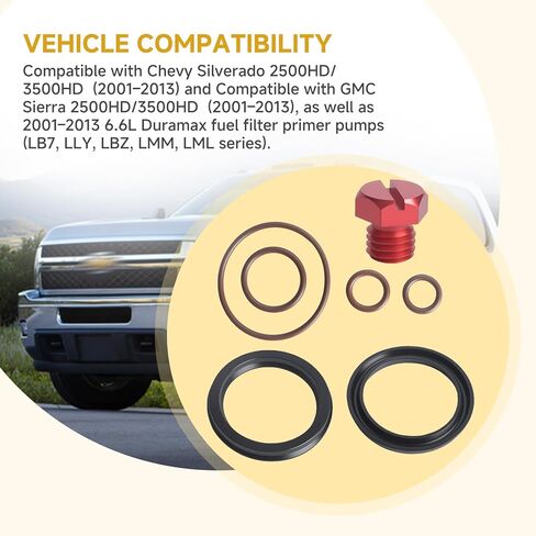 Fuel Filter Primer Rebuild Seal Kit with Aluminum Bleeder Screw and Viton O-Rings Compatible with Chevy & GMC 2001–2013 6.6L Duramax LB7 LLY LBZ LMM LML Series Fuel Filter Primer Pump in Kuwait