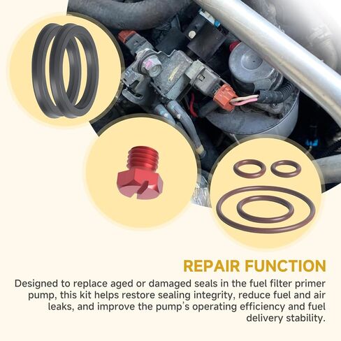 Fuel Filter Primer Rebuild Seal Kit with Aluminum Bleeder Screw and Viton O-Rings Compatible with Chevy & GMC 2001–2013 6.6L Duramax LB7 LLY LBZ LMM LML Series Fuel Filter Primer Pump in Kuwait
