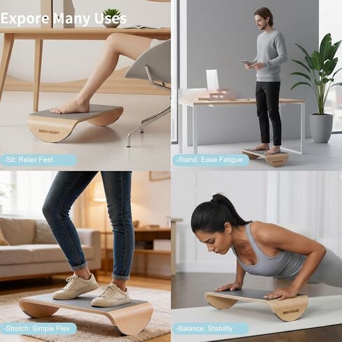 مسند قدم خشبي تحت المكتب، مسند قدم هزاز مريح مع قاعدة خشبية صلبة منحنية بالكامل، مسند قدم مكتب الجلوس النشط للمكتب والمنزل، بدون تجميع in Kuwait