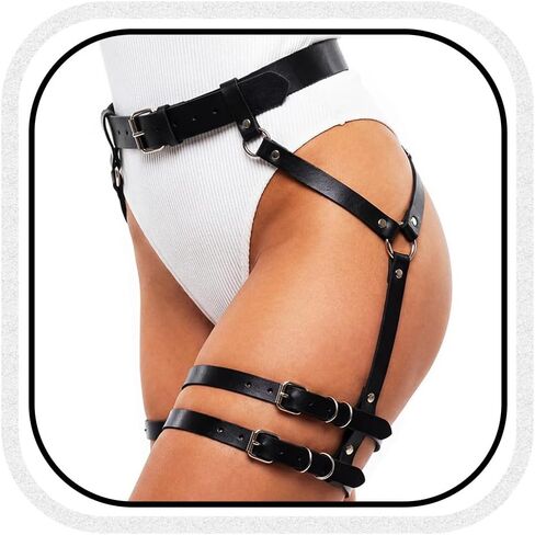 TWINKLEDE Black Leather Belt Leg Thigh Rave Body Chain Accessories for Women in Saudi Arabia