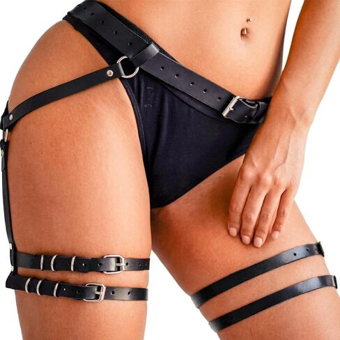 TWINKLEDE Black Leather Belt Leg Thigh Rave Body Chain Accessories for Women in Saudi Arabia