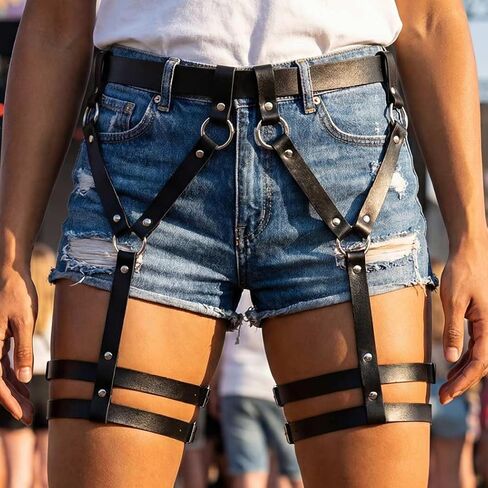 TWINKLEDE Black Leather Belt Leg Thigh Rave Body Chain Accessories for Women in Saudi Arabia