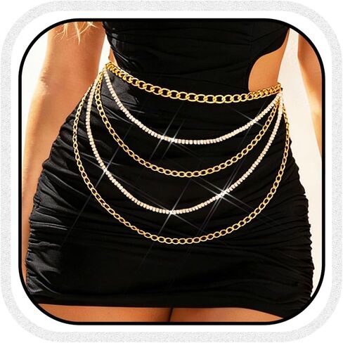 Rhinestone Chain Belt Gold Sparkly Waist Chains Fashion Body Chain Jewelry for Women in Saudi Arabia