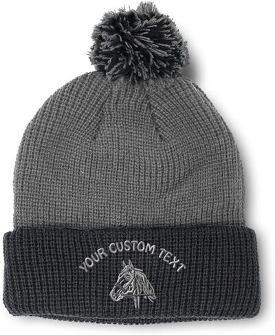 Speedy Pros Pom Pom Beanies for Women Horse Riding Equestrian Embroidery Skull Cap Winter Hats for Men Acrylic One Size in Saudi Arabia