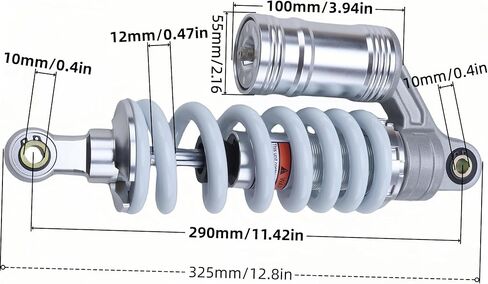 290 مم 11.4 بوصة 1000 رطل ممتص الصدمات الخلفي للغاز 12 مم تعليق هوائي زنبركي من سبائك الألومنيوم صدمة المثبط الهيدروليكي للطرق الوعرة الدراجة الترابية دراجة نارية أجزاء الدراجة النارية in Kuwait