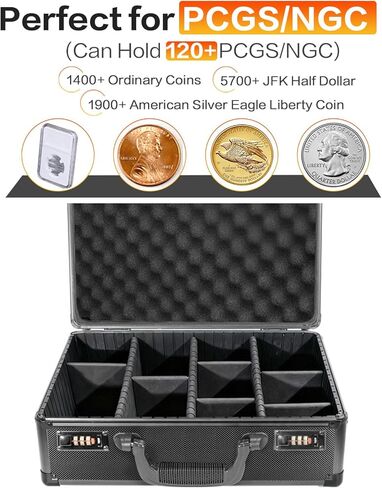 صندوق تخزين العملات المعدنية المصنف من NGC/PCGS - علبة من الألومنيوم (تحمل 120 لوح)، منظم تجميع طويل الأمد لمجموعات العملات القيمة، أسود in Kuwait