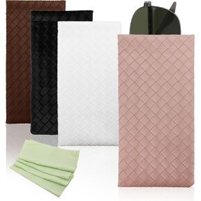 علبة نظارة شمسية من Goufaju مكونة من 4 قطع من الجلد الناعم مع قطعة قماش للتنظيف، وحقيبة نظارات محمولة للسفر والاستخدام اليومي (وردي، بني، أسود، أبيض و4 × قطعة قماش للتنظيف) in Kuwait