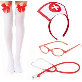 Nurse Costume Accessories Halloween Women Red Nurse Hat Headband Glasses Stethoscope High Sock for Halloween Cosplay Party Outfit in Saudi Arabia
