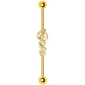 Pierced Owl Gold Plated Leaf Trio Industrial Barbell in Saudi Arabia