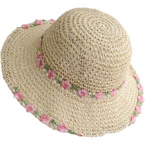 قبعات الشمس للفتيات بلون سادة من القش قبعة للأطفال بحافة واسعة للحماية من الشمس قبعة الشاطئ مع فيونكة UPF 50 قبعة دلو 3-7 سنوات in Kuwait
