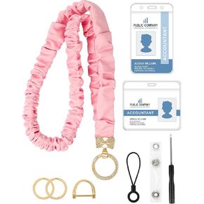 حبل سكرانشي لحامل شارة الهوية، حبل لطيف للمعلم للنساء مع بطاقتين حامل شارة شفاف (أزهار وردية) in Kuwait