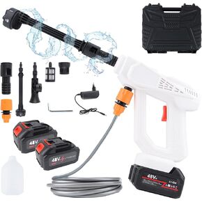 مسدس رش غسيل السيارات 48 فولت، مسدس مياه عالي الضغط مكون من 5 أقسام، مجموعة أدوات مسدس تنظيف السيارة الكهربائية المزدوجة مع فوهة 6 في 1، خرطوم 5 أمتار، محول أنابيب المياه، شاشة فلتر، غلاية رغوية in Kuwait