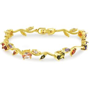 سوار متعدد الألوان من زهرة الزركونيا المكعبة، أساور تنس مطلية بالذهب عيار 14 قيراط للنساء، هدايا مجوهرات الزفاف الكلاسيكية لمقاسها 7.6 بوصة in Kuwait