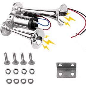 Upgraded 12V 600DB Air Horn Dual Trumpets, Super Loud Dual Electric Air Horns with Air Compressor, Air Horns for Vehicles Trucks, SUVs, Pickup, Lorries, Boats (Sliver) in Kuwait