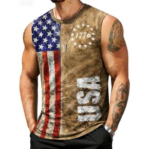 قمصان رجالي العلم الأمريكي تانك القمم 4th من يوليو 1776 الجرافيك الوطني تيز الصيف العضلات الصالة الرياضية بلا أكمام تانك القمم in Kuwait