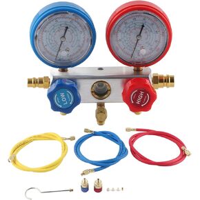 مجموعة قياس تشخيصية متعددة الاتجاهات للتيار المتردد، مجموعة أدوات شحن غاز التبريد لـ R410A R22 R404، صمام كروي مدمج مع قرص سهل القراءة، هيكل من الألومنيوم الصلب، يتضمن 3 ألوان in Kuwait