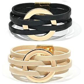 2 Pcs Boho Bracelets for Women with Turquoise Square Crystal Bead Strand Feather Leather Wrap Bracelet with Clasp Boho Jewelry for Women in Saudi Arabia