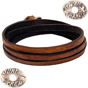 Leather Bracelet SURF CREW HAWAII for Men, Women, Multi-Layer Design - max. 37.4"/ 95 cm in Length, Adjustable Strap Wristband, Wrap from 2 to 5x, for Him, Her, Boyfriend, Surfer Style in Saudi Arabia