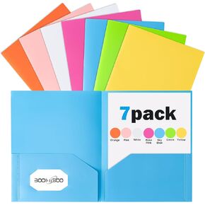 مجلدات بلاستيكية ملونة مع جيوب من BOOMIBOO (7 عبوات، ألوان زاهية متنوعة)، مجلدات ملفات متينة شديدة التحمل مع فتحة لبطاقة العمل، مجلدان جيب للعمل المدرسي والمكتب، حجم الحروف in Kuwait