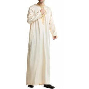 Men's Ankle-Length Thobe With Round Neck And Intricate Gold Embroidery in Saudi Arabia