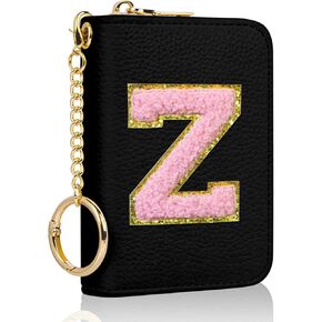 حامل بطاقة الائتمان الأولي، محفظة صغيرة لبطاقات RFID للنساء، حافظة منظم محفظة جلدية بجيب نحيف مع سحاب وسلسلة مفاتيح، وردي اللون الأولي F in Kuwait