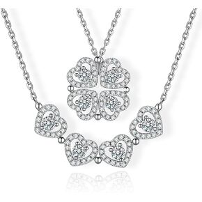 2-in-1 Moissanite Clover Heart Necklace for Women,Dual Mode Moissanite Necklace,0.3CT*4 Heart Pendant Transforms to Four Leaf Clover Charm,925 Sterling Silver Plated with Platinum,Gifts for Valentine's Day,New Year,Birthdays,Anniversaries,One Necklace,Two in Kuwait