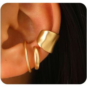 2Pcs Chunky Gold Ear Cuff Earrings for Women,Simple Non Piercing Cartilage Fake Earrings,Trendy Geometrical Everyday Jewelry in Kuwait