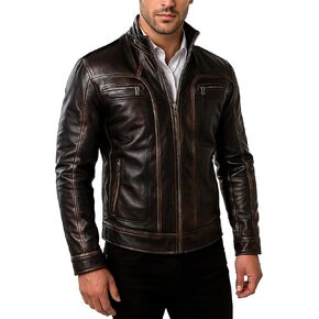 جاكيت رجالي من CHICAGO-FASHIONS باللونين الأسود والأزرق للدراجة النارية من جلد البقر - سترة مبطنة لراكبي الدراجات النارية in Kuwait