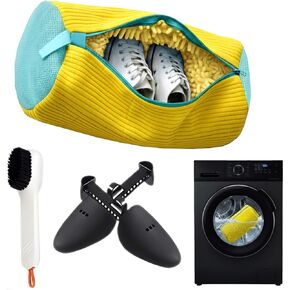 Shoe Bag for Washing Machine with Brush & 2 Shoe Trees – Bolsa para Lavar Zapatos en la Lavadora, Reusable Laundry Sneaker Bag, 360° Deep Cleaning Mesh Shoe Wash Protector in Saudi Arabia