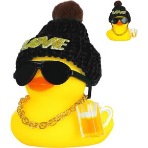 Funny Rubber Duck Car Accessories with Black Love Hat, Sunglasses, Golden Necklace & Beer Mug - Silicone Car Dashboard Decor, Squeezable Squeaky Duck for Stress Relief Car Interior Decoration in Kuwait