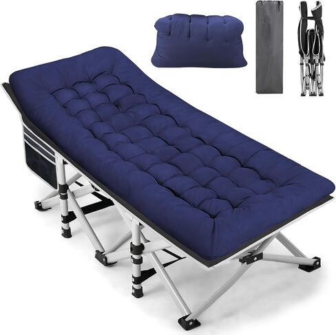 Fragess Portable Camping Cot, Sleeping Cot for Adult, 28" Extra Wide Heavy Duty Folding Cot Max Load 600LBS with Thick Mattress, Portable Camping Bed for Camp Outdoor/Office, Home Nap (Blue) in Kuwait