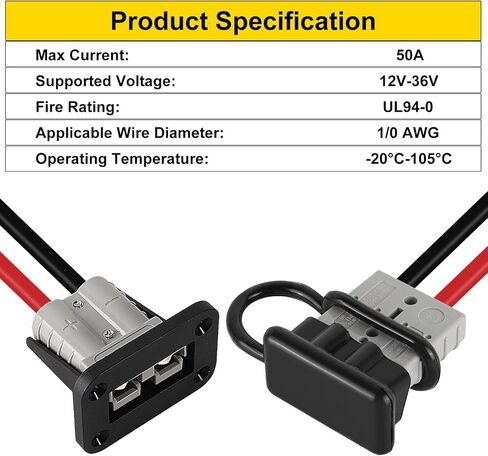 AITRIP 2 Sets 50A Battery Quick Connect/Disconnect Connector 8AWG with 1.3FT Cables Wire Harness Plug Connector Kit for Winch Trailer Towing Systems Gray in Saudi Arabia