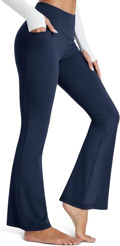 MAGCOMSEN Women's Flare Yoga Leggings High Waisted Bootcut Pants with Pockets Tummy Control Work Dress Bell Bottom Pants in Saudi Arabia