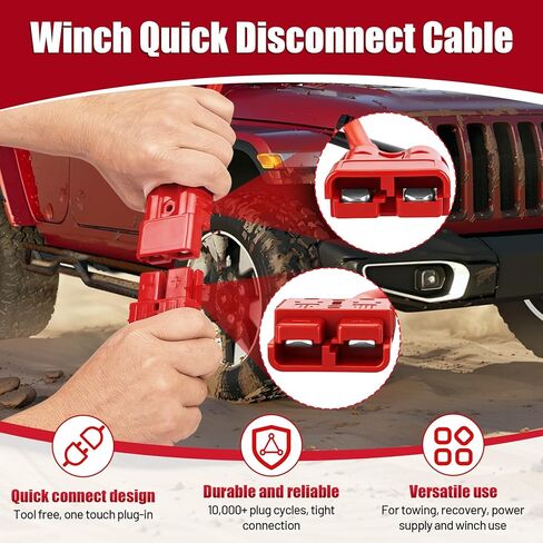 24 FT Quick Disconnect Winch Power Cable, 2 AWG Copper Winch Wiring Kit, Heavy Duty Quick Disconnect Cables for Recovery, Towing and Daily Use in Saudi Arabia