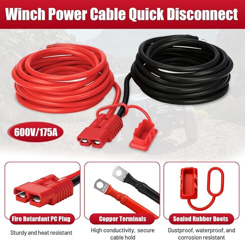 24 FT Quick Disconnect Winch Power Cable, 2 AWG Copper Winch Wiring Kit, Heavy Duty Quick Disconnect Cables for Recovery, Towing and Daily Use in Saudi Arabia