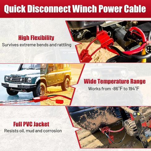 24 FT Quick Disconnect Winch Power Cable, 2 AWG Copper Winch Wiring Kit, Heavy Duty Quick Disconnect Cables for Recovery, Towing and Daily Use in Saudi Arabia