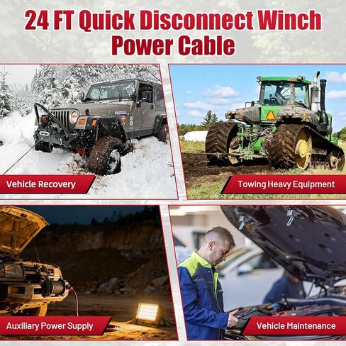 24 FT Quick Disconnect Winch Power Cable, 2 AWG Copper Winch Wiring Kit, Heavy Duty Quick Disconnect Cables for Recovery, Towing and Daily Use in Saudi Arabia