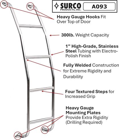 Surco A093 Stainless Steel 4-Step Van Ladder - Compatible with Select Chevrolet, Dodge, Ford, and GMC Full-Size Vans in Saudi Arabia