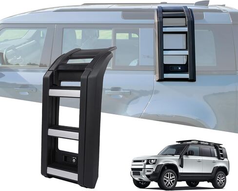 Multi Segment Folding Side Access Ladder Rack Side Window Roof Step Ladder Fit for Land Rover Defender 90 110 130 2020 2021 2022 2023 2024 2025, Silver in Saudi Arabia