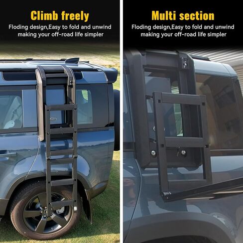 Multi Segment Folding Side Access Ladder Rack Side Window Roof Step Ladder Fit for Land Rover Defender 90 110 130 2020 2021 2022 2023 2024 2025, Silver in Saudi Arabia
