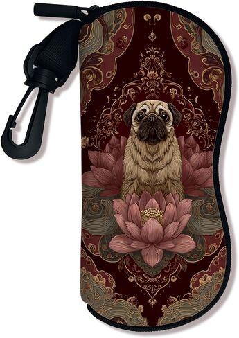 Pug Soft Glasses Case, Vintage Floral Design with Water Lily Flowers, Portable Zipper Storage Travel Eyeglasses Bag Sleeve in Saudi Arabia